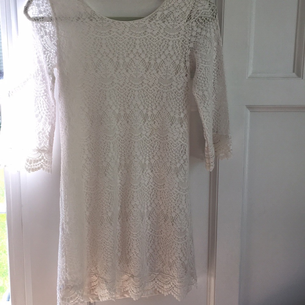 COPY - Eggshell White Summer Lace Mini-Dress.